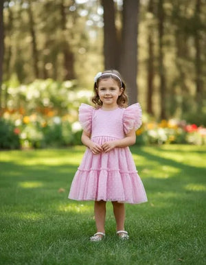 Vestido Infantil 2 Maria  De Poa  Rosa Bebê