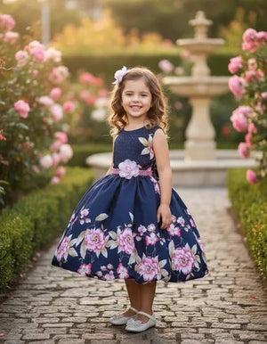 Vestido Infantil Miss Cherry Floral + tiara