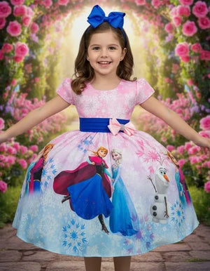 Vestido Infantil Temáticos da Gigi Frozen Rosa