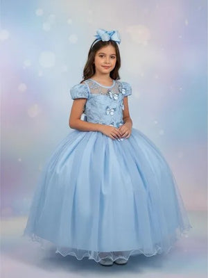 Vestido Vila Lele Longo Jardim Encantado Borboletas Azul Bebe