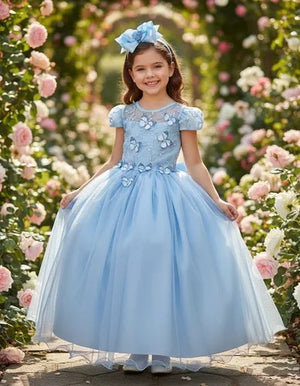 Vestido Vila Lele Longo Jardim Encantado Borboletas Azul Bebe