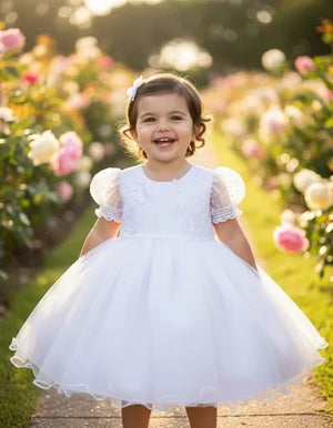 Vestido Marie Bebê Rendado Aplique Borboleta Branco