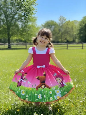 Vestido Temático Ling Ling Macha E O Urso + Lenço