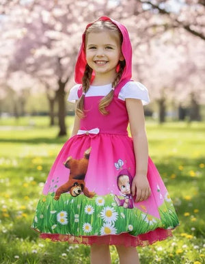 Vestido Temático Ling Ling Macha E O Urso + Lenço