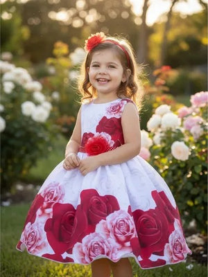 Vestido Juvenil Miss Cherry Florido Com Tiara