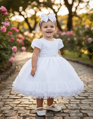 Vestido Marie Batizado Aplicaçao e Cinto De Perolas