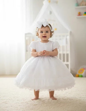 Vestido Marie Batizado Aplicaçao e Cinto De Perolas