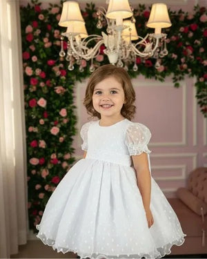 Vestido Batizado Marie Branco Bolinhas