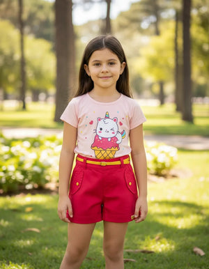 Conjunto Shorts Abinha+ Camiseta (a estampa da camiseta pode variar)