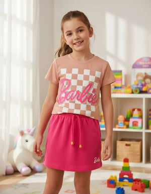 Conjunto Barbie T-Shirts Algodão + saia Moletom