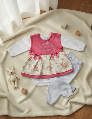 Conjunto Body  Para Bebê Menina 3 pç Calça + Body + Colete