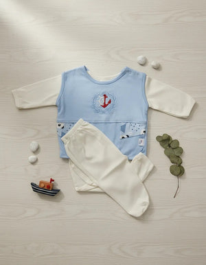 Conjunto Body  Para Bebê Menino 3 pç Calça + Body + Colete