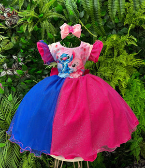 Vestido Tematicos Ysa Kids Lilo Stitch Pink e Azul com Led