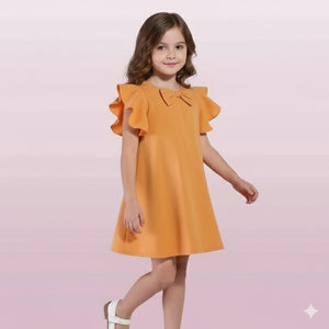 Vestido Infantil Viscolinho com Laço e Manga Borboleta
