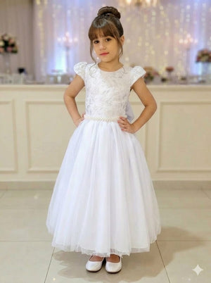 Vestido Jlkids festa Batizado Longo  Branco