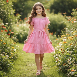 Vestido Menina Estampa  Luxo – Look Camponesa com Laço Delicado