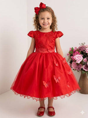 Vestido De Festa Renda e Tule com Borboletas