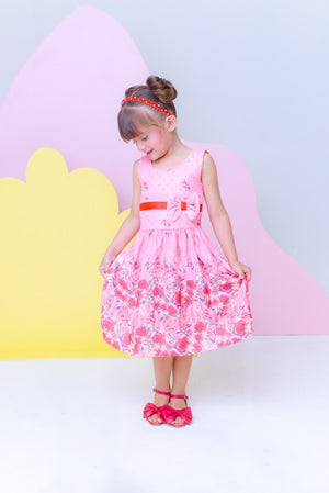 Vestido Floral Vermelho Rosa Pequena